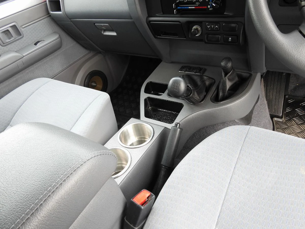 silver-cup-holders Image of Land Cruiser 70 Series | Full Length Console in Black Vinyl | Cruiser Consoles